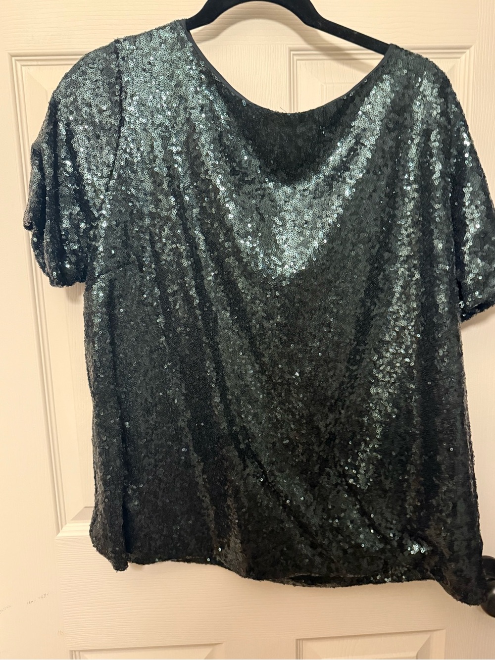 Anthropologie Sequined Short Sleeve Party Top - Emerald Green